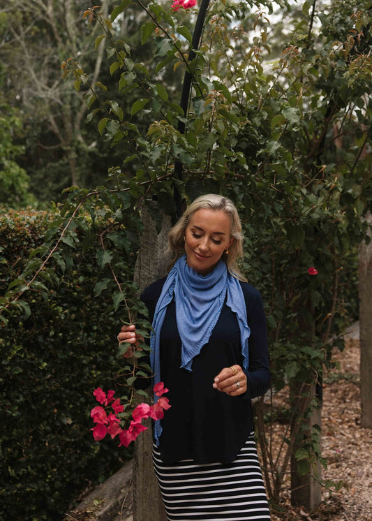 Lou Lou Australia Sassoon Cashmere/Bamboo Scarf in Persian Jewel blue.