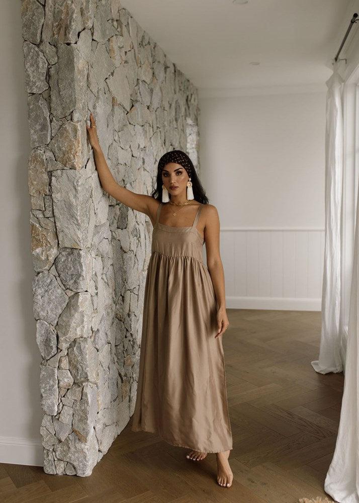 Begonia Sleeveless Silk Maxi Dress in Bronze | Lou Lou AU Lou Lou Australia Begonia Sleeveless Silk Maxi Dress in Bronze | Lou Lou AU Lou Lou Australia