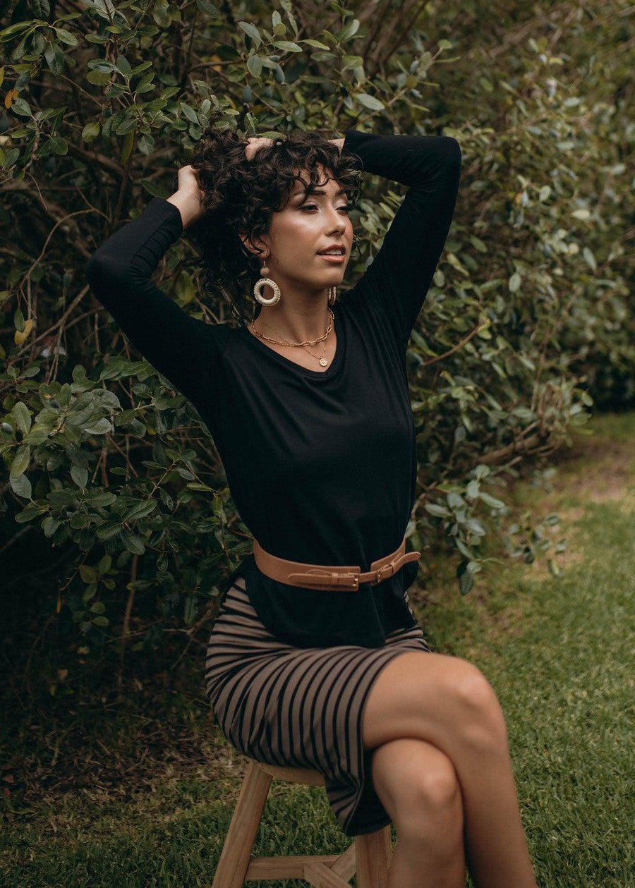 Lou Lou Australia Sia V Neck Bamboo Longsleeve Top in black.