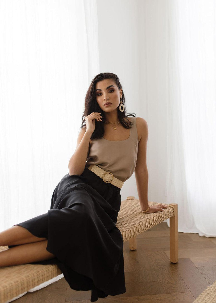 Aster Silk Maxi Skirt - Black