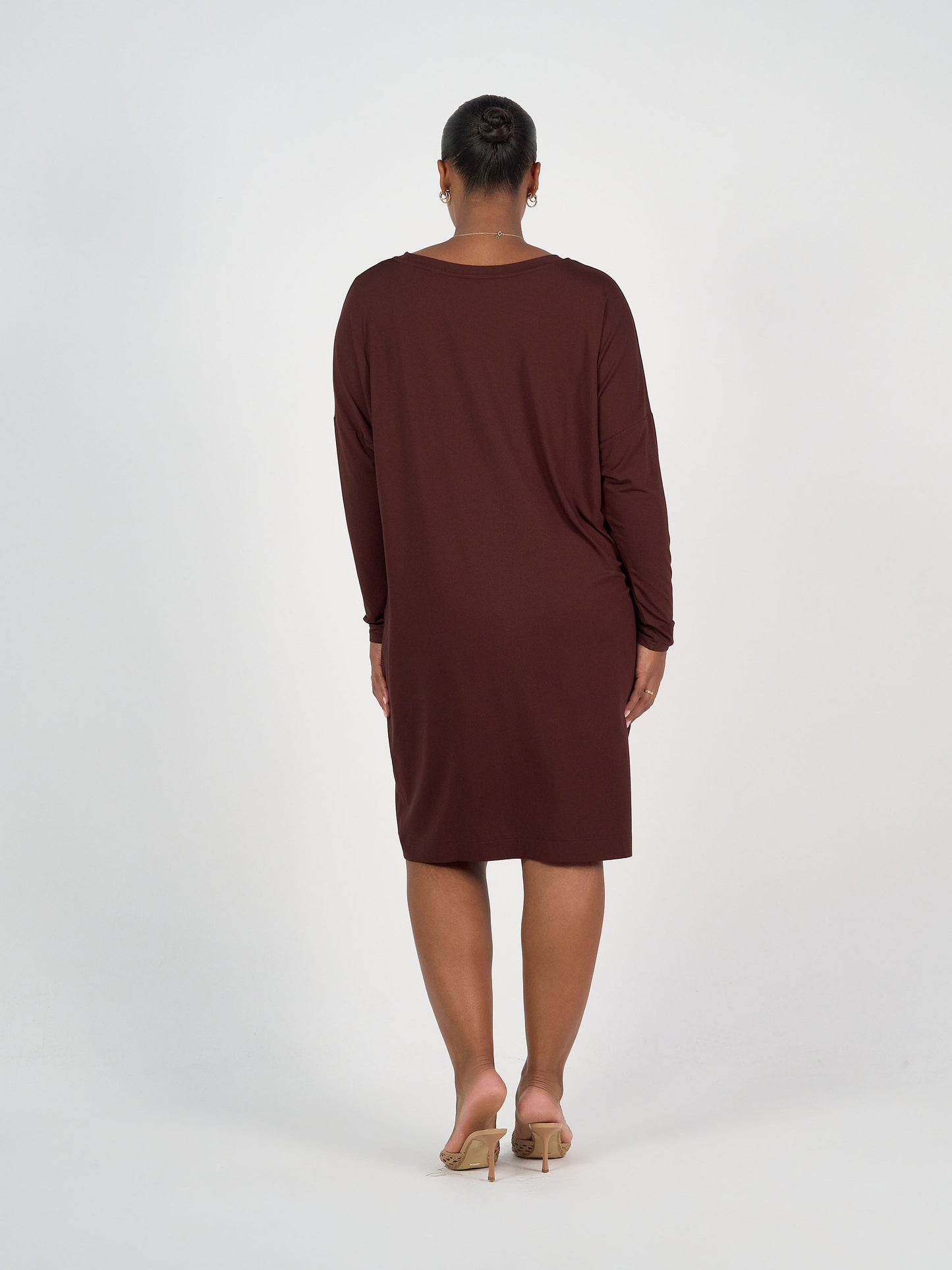 Turner Long-Sleeve Bamboo T-Shirt Dress - Burgundy