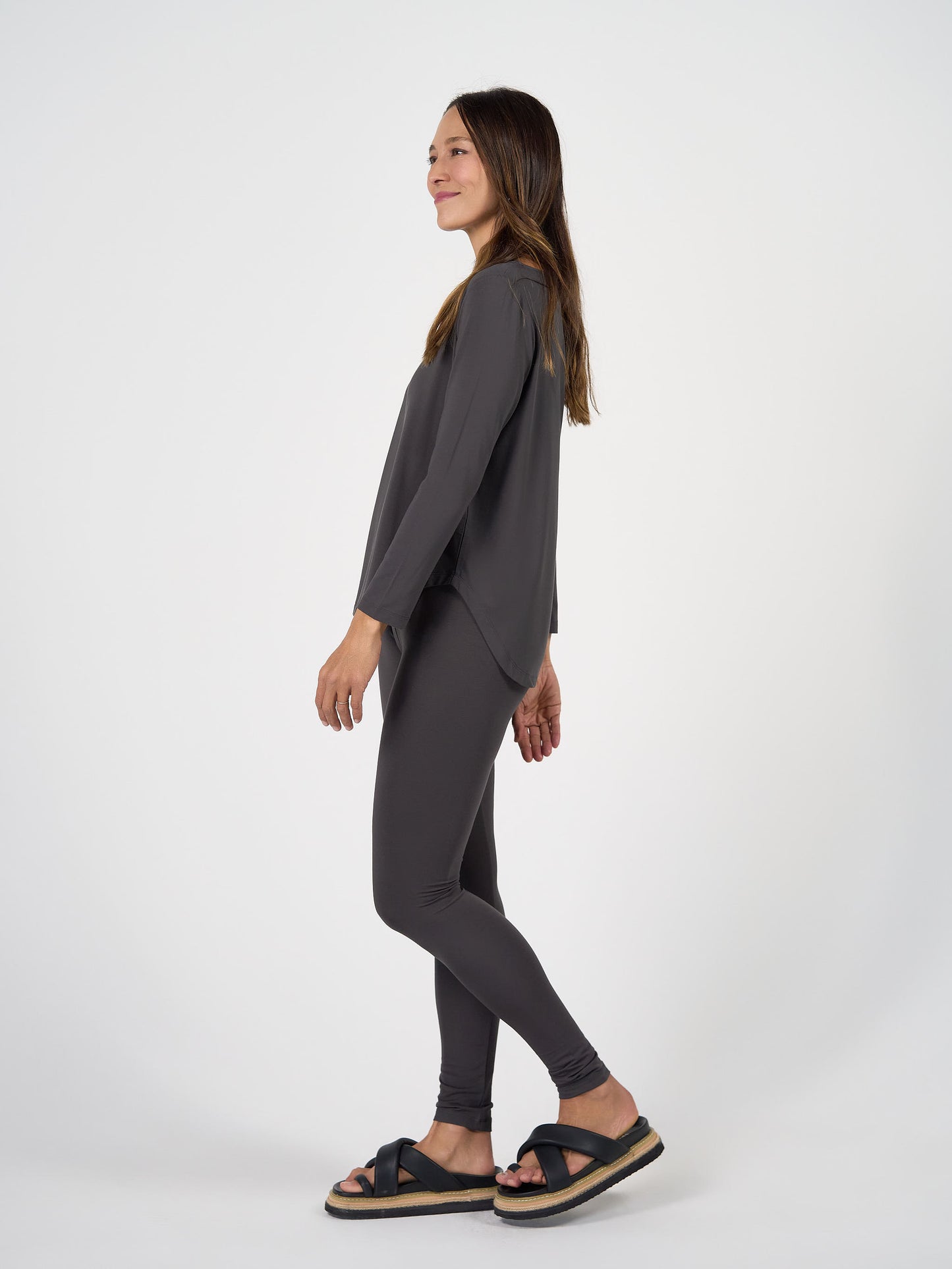 Adele Long Sleeve Bamboo Top - Steel