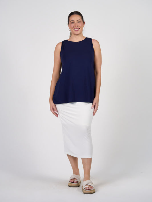 Lou Lou Australia Alicia Reversible Bamboo Singlet Top in navy.