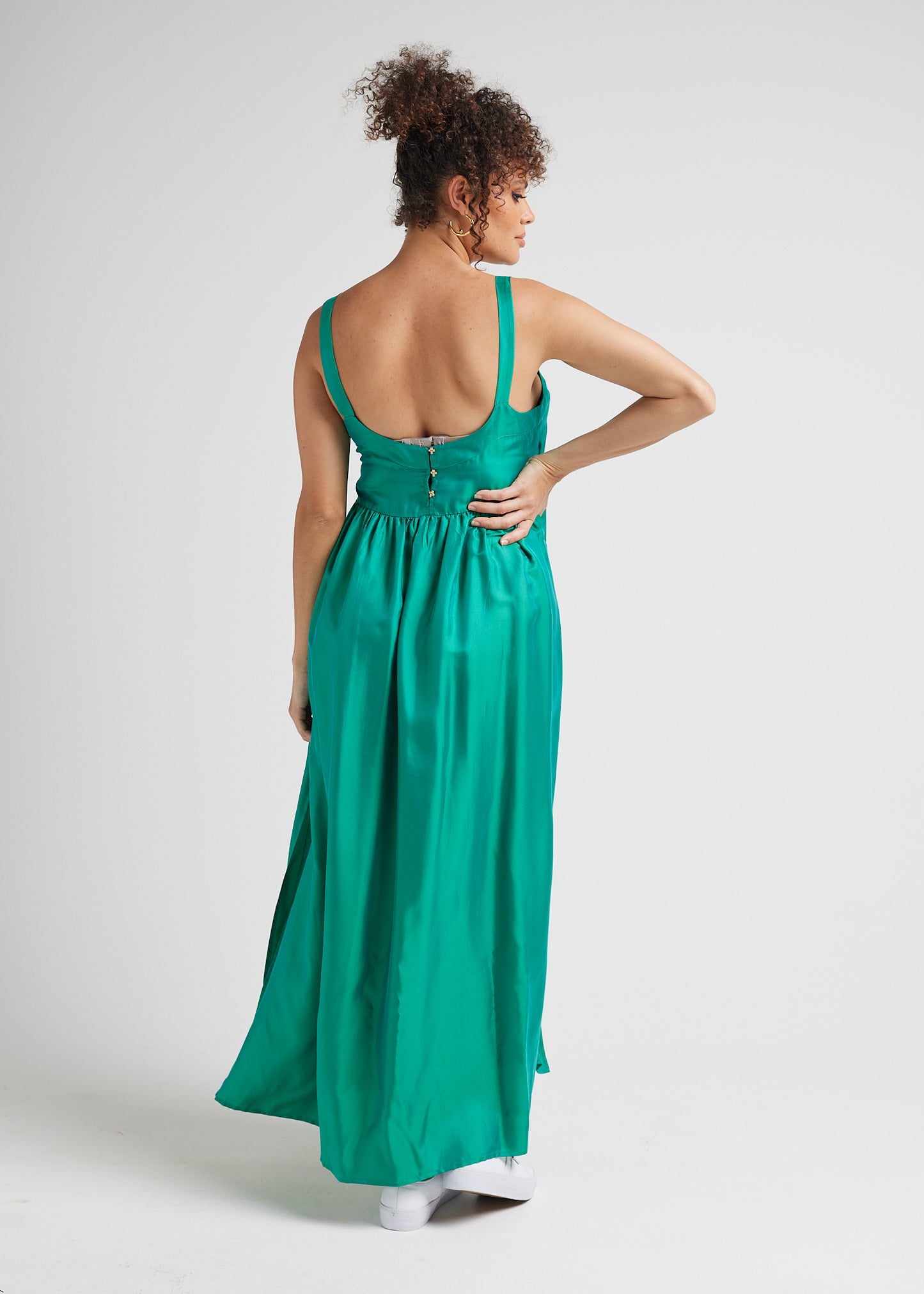 Begonia Sleeveless Silk Maxi Dress - Emerald Green