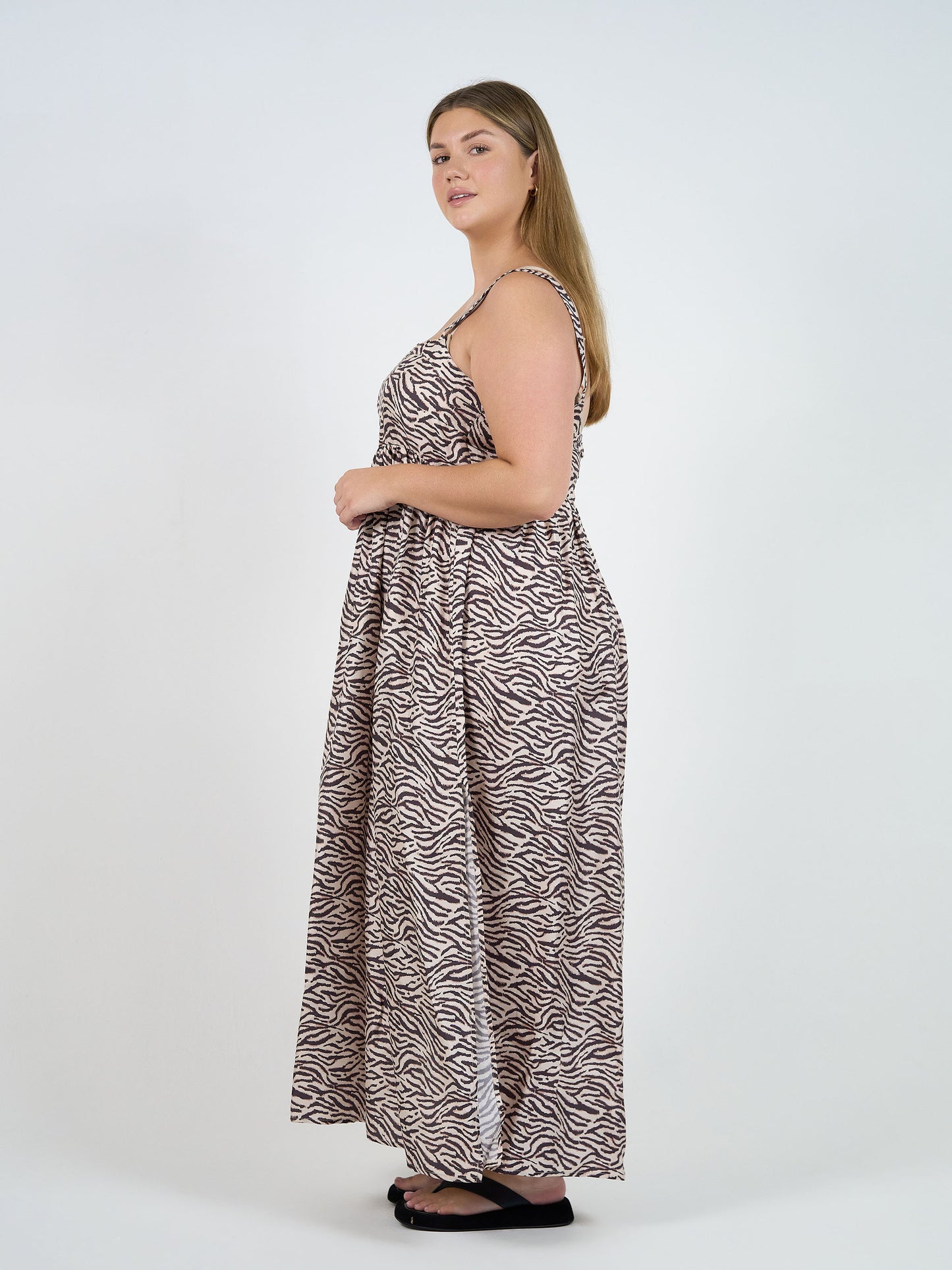 Begonia Sleeveless Silk Maxi Dress - Zebra