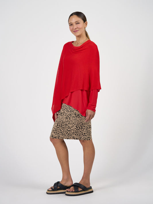 Carrie Cashmere & Bamboo Knit Poncho - Fiery Red