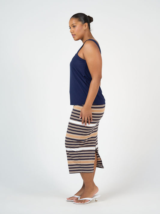Lou Lou Australia Navy Tank top with tan and navy stripe skirt