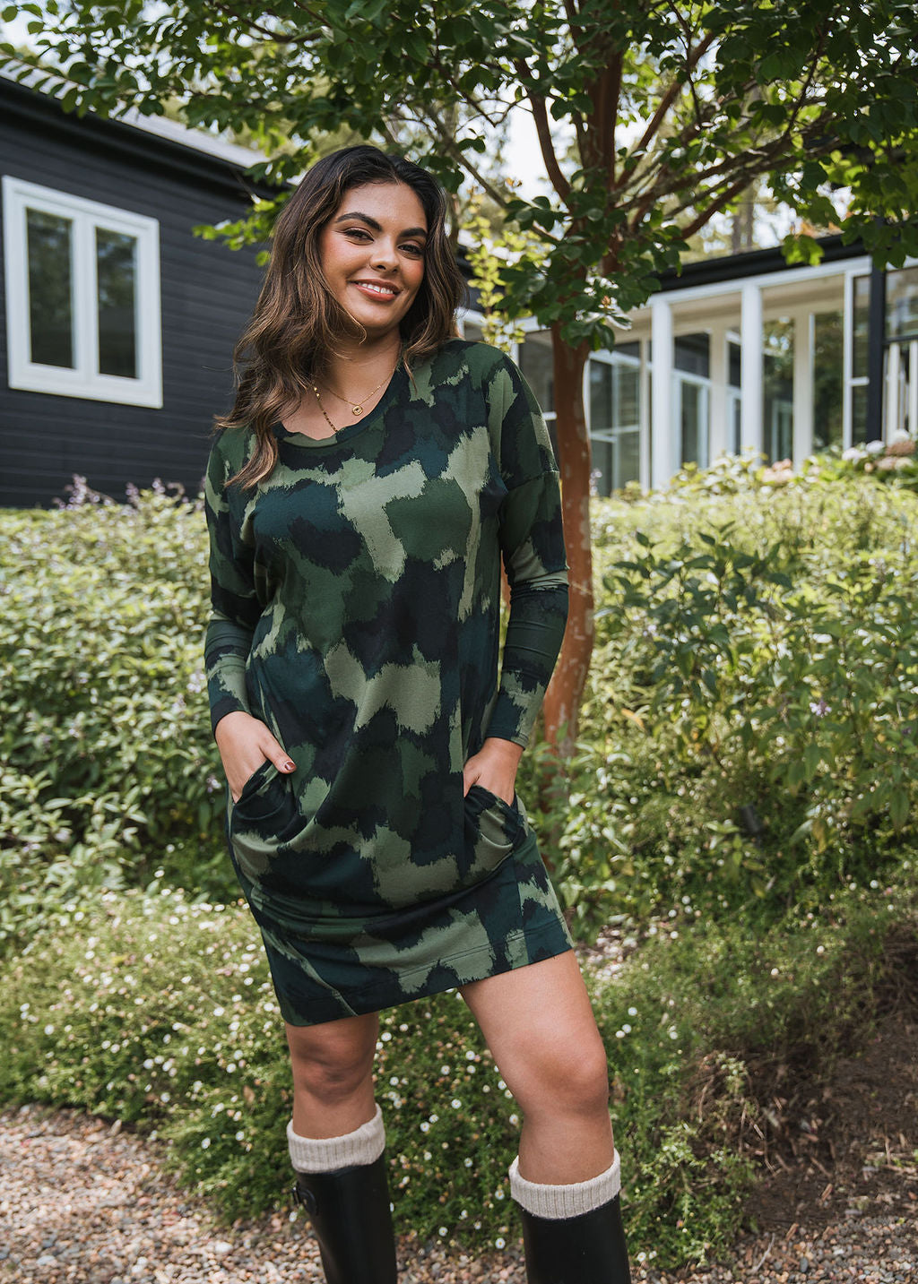 Turner Long-Sleeve Bamboo T-Shirt Dress - Camouflage