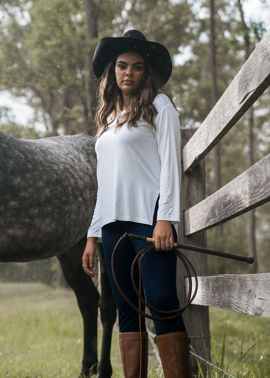 Lou Lou Australia Luxe Bamboo Full-Length Legging in Navy, made from soft bamboo fabric.
