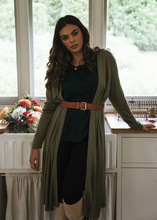 Quatro Cashmere/Bamboo Duster Jacket - Olive