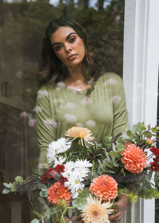 Turner Long-Sleeve Bamboo T-Shirt Dress - Olive