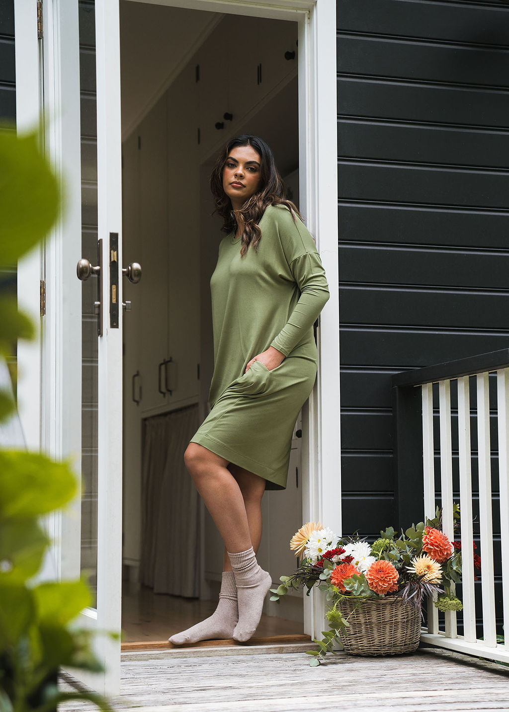 Turner Bamboo T-Shirt Dress | Olive Green Long-Sleeve Dress Lou Lou Australia Turner Bamboo T-Shirt Dress | Olive Green Long-Sleeve Dress Lou Lou Australia