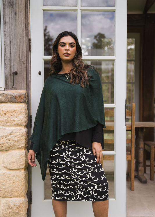 Carrie Cashmere & Bamboo Knit Poncho - Dark Green