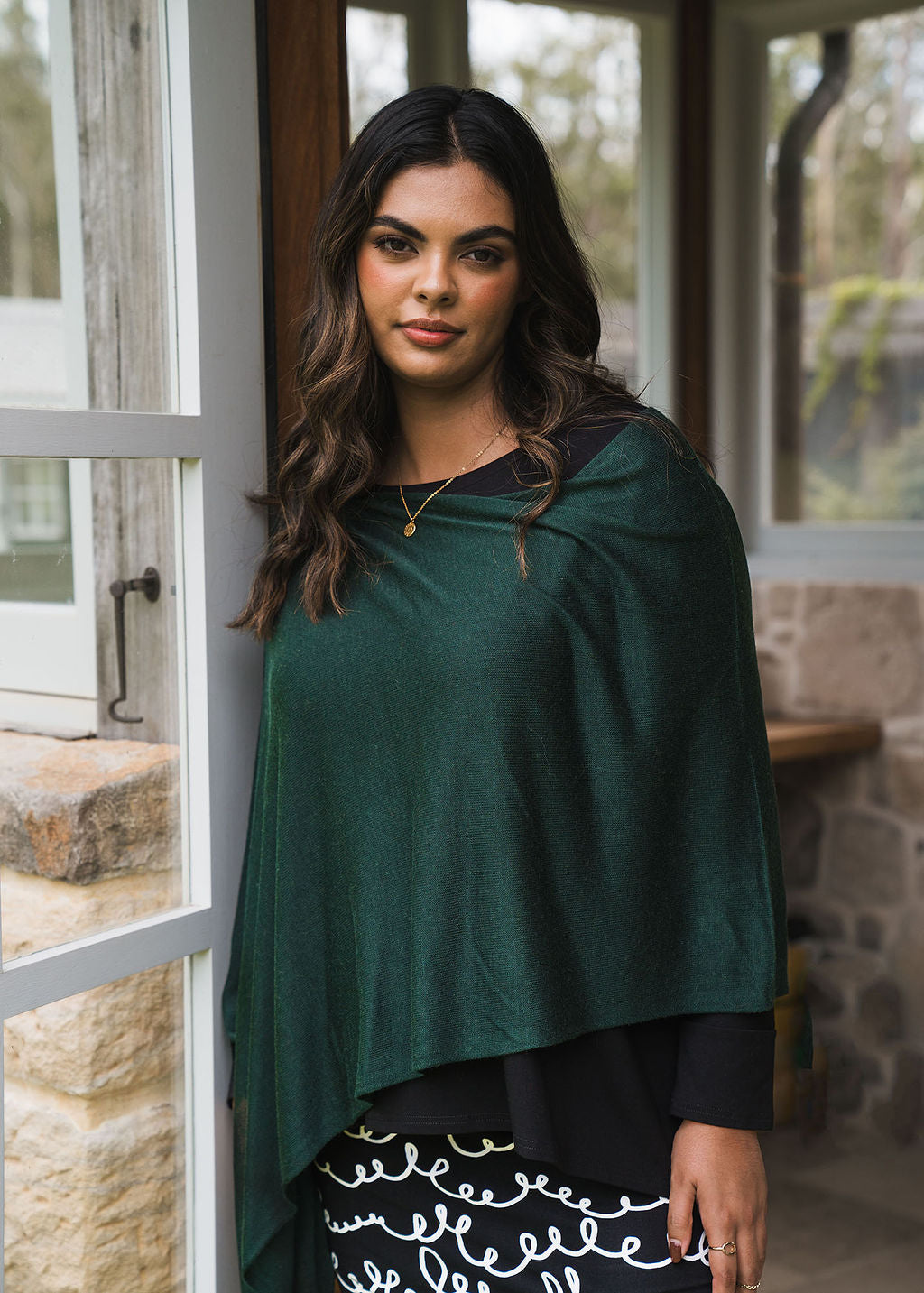 Carrie Cashmere/Bamboo Poncho - Dark Green