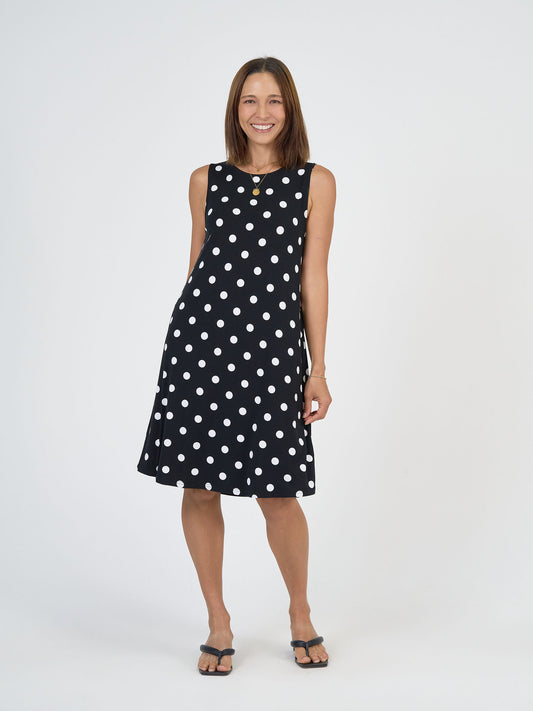 Lou Lou Australia Bamboo Black and White Polka dot knee length shift dress