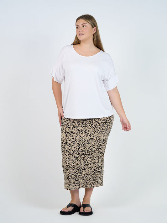 Lou Lou Australia Demi Oversized Bamboo Box T-Shirt in white. Relaxed fit, soft bamboo fabric, versatile casual style.