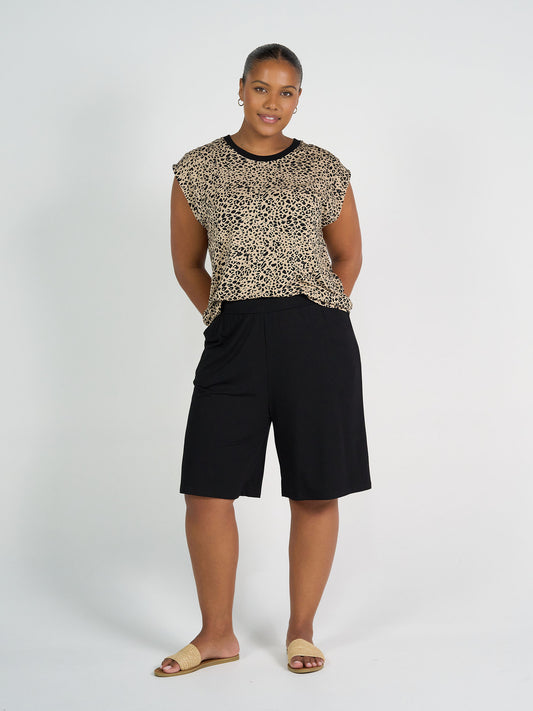 Donna Cap Sleeve Bamboo Tee - Brown Leopard