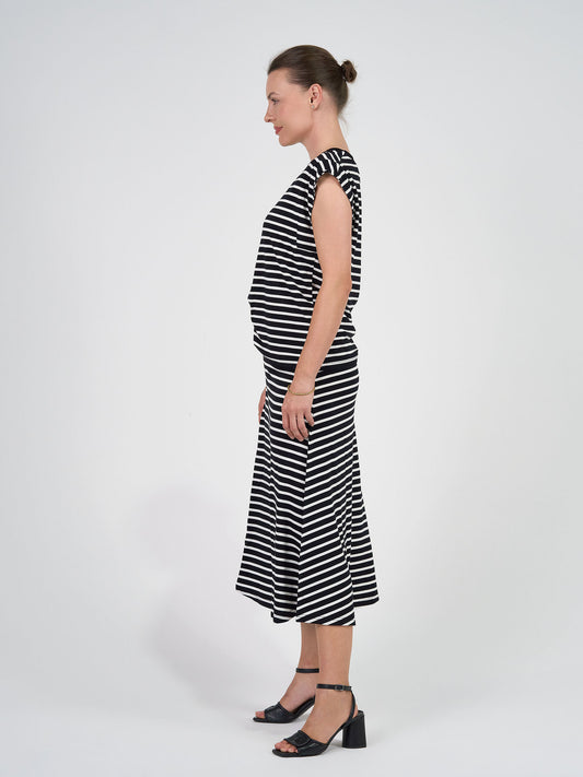 Donna Cap Sleeve Bamboo Tee - Black & White Stripe