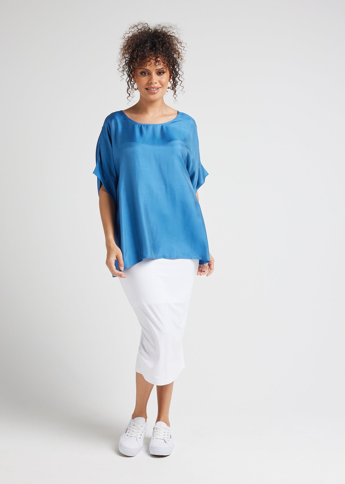 Lou Lou Australia Silk Dua Oversized Silk Top in Ocean Blue.