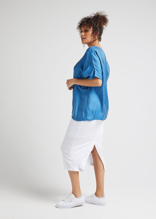Dua Oversized Silk Top - Ocean Blue