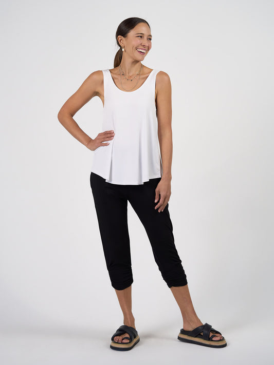 Lou Lou Australia Ellie Sleeveless Bamboo Singlet Top in white.