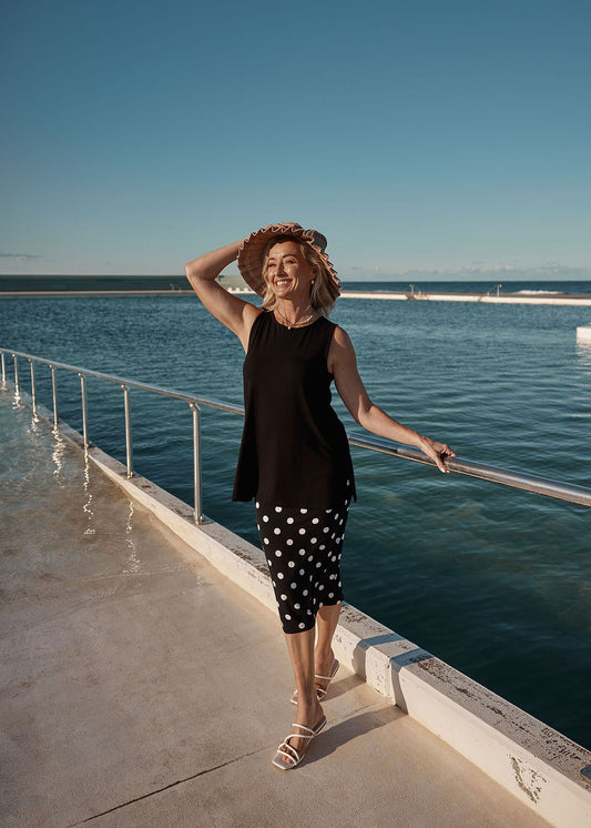 Fantasia Bamboo Tunic Top from Lou Lou Australia in a soft bamboo fabric, shown in a neutral colour.