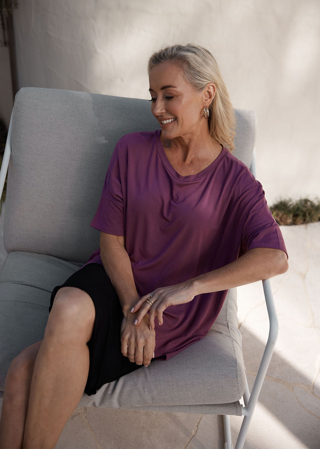 Gina Oversized Slouch Bamboo T-Shirt - Plum