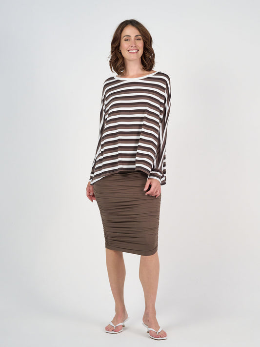 Gina Long Sleeved Bamboo Top - Brown Stripe