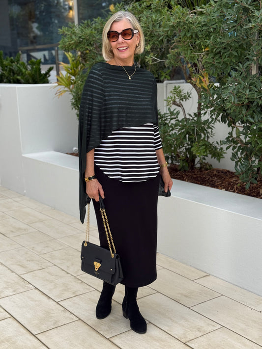 Linda Gowdie styled in Lou Lou Australia cashmere poncho — Styled with Linda edit
