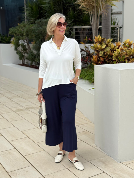 Linda Gowdie styled in Lou Lou Australia bamboo culotte & polo — Styled with Linda edit
