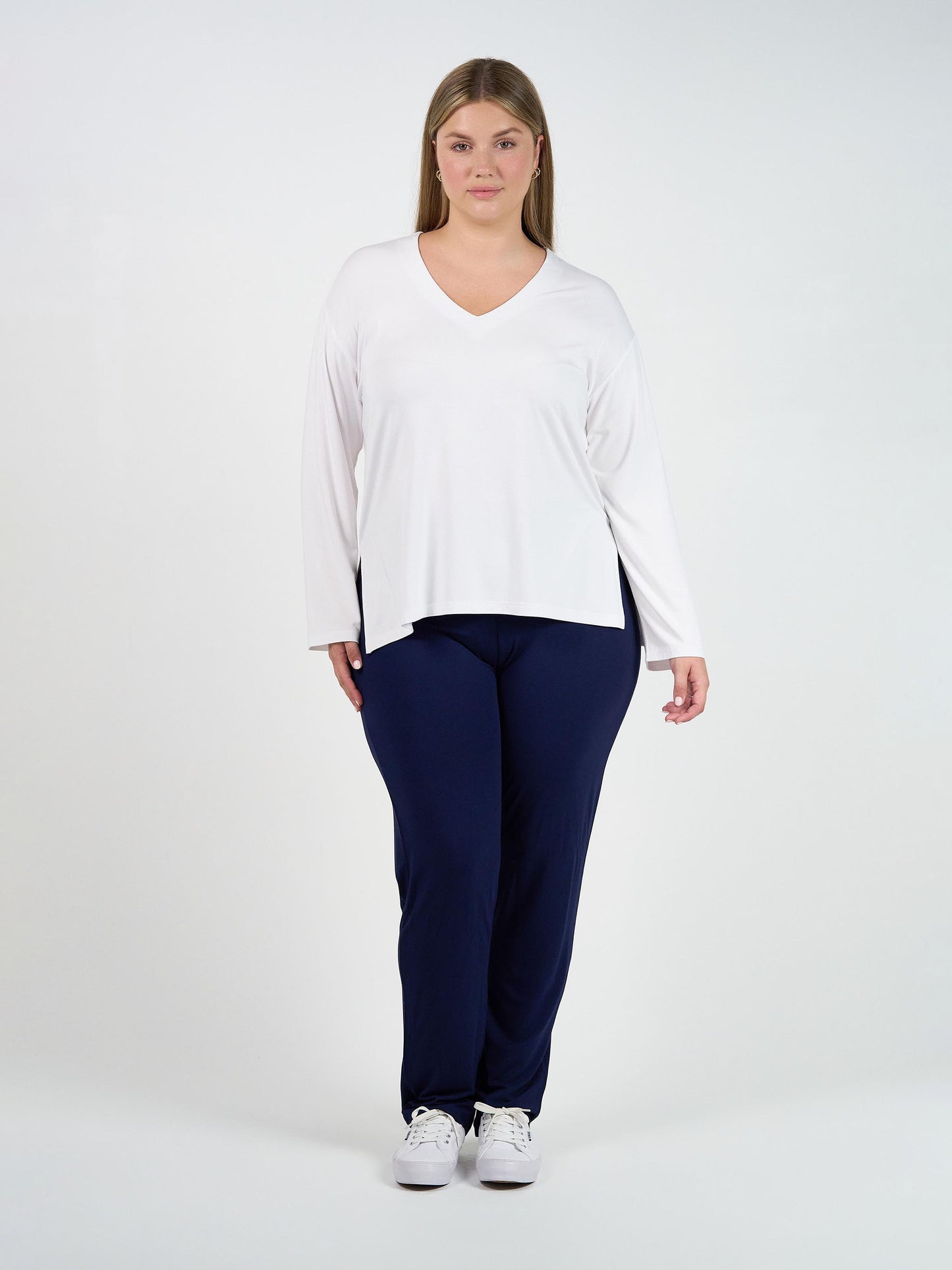 Braxton Bamboo Long Sleeve Top - White