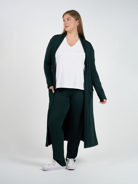 Bamboo Longline Pocket Cardigan - Dark Green