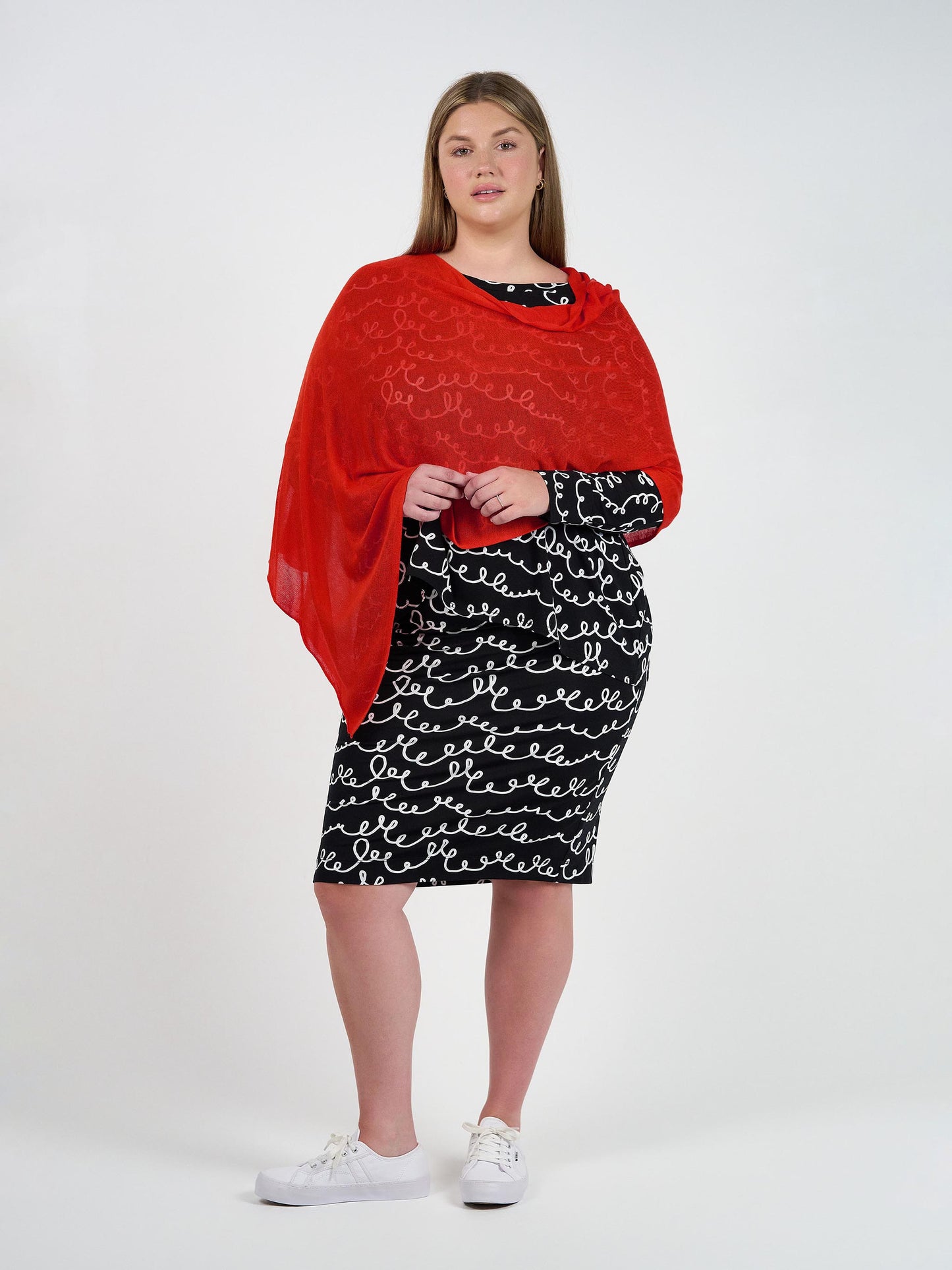 Carrie Cashmere/Bamboo Poncho - Fiery Red