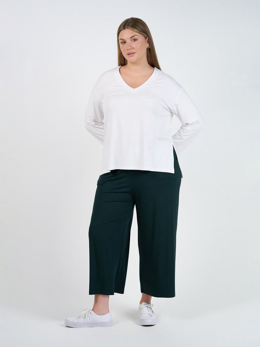 Braxton Bamboo Long Sleeve Top - White