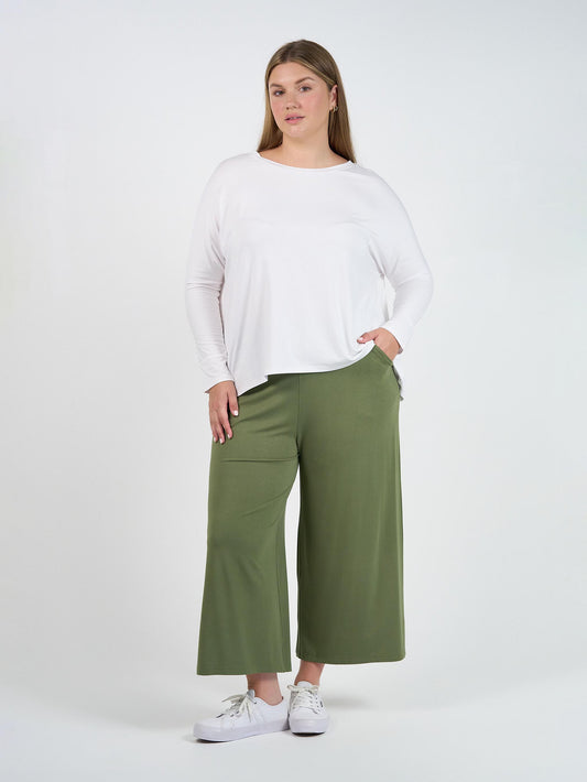 Ciara 7/8 Length Bamboo Culotte Pant - Olive