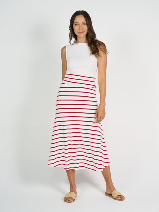 Jackson Bamboo Maxi Skirt - Lipstick & White Stripe