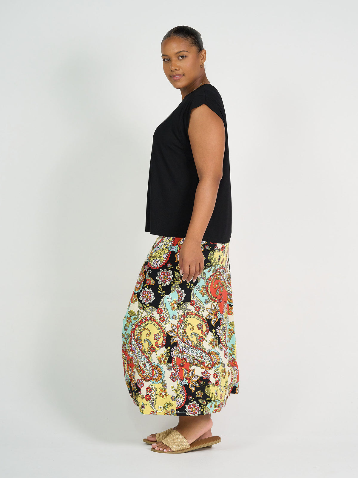 Lou Lou Australia Jackson Bamboo Maxi Skirt in Noosa Pucci Print, featuring a vibrant multi-coloured pattern.