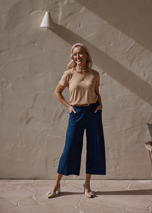 Lou Lou Australia Janis Short Sleeve Bamboo T-Shirt in tan.