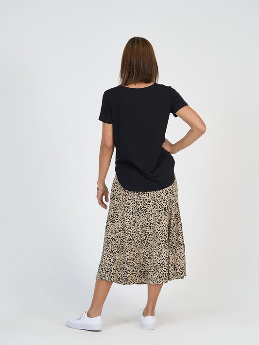 Lou Lou Australia Leopard Print Maxi Skirt and Black short sleeve t shirt