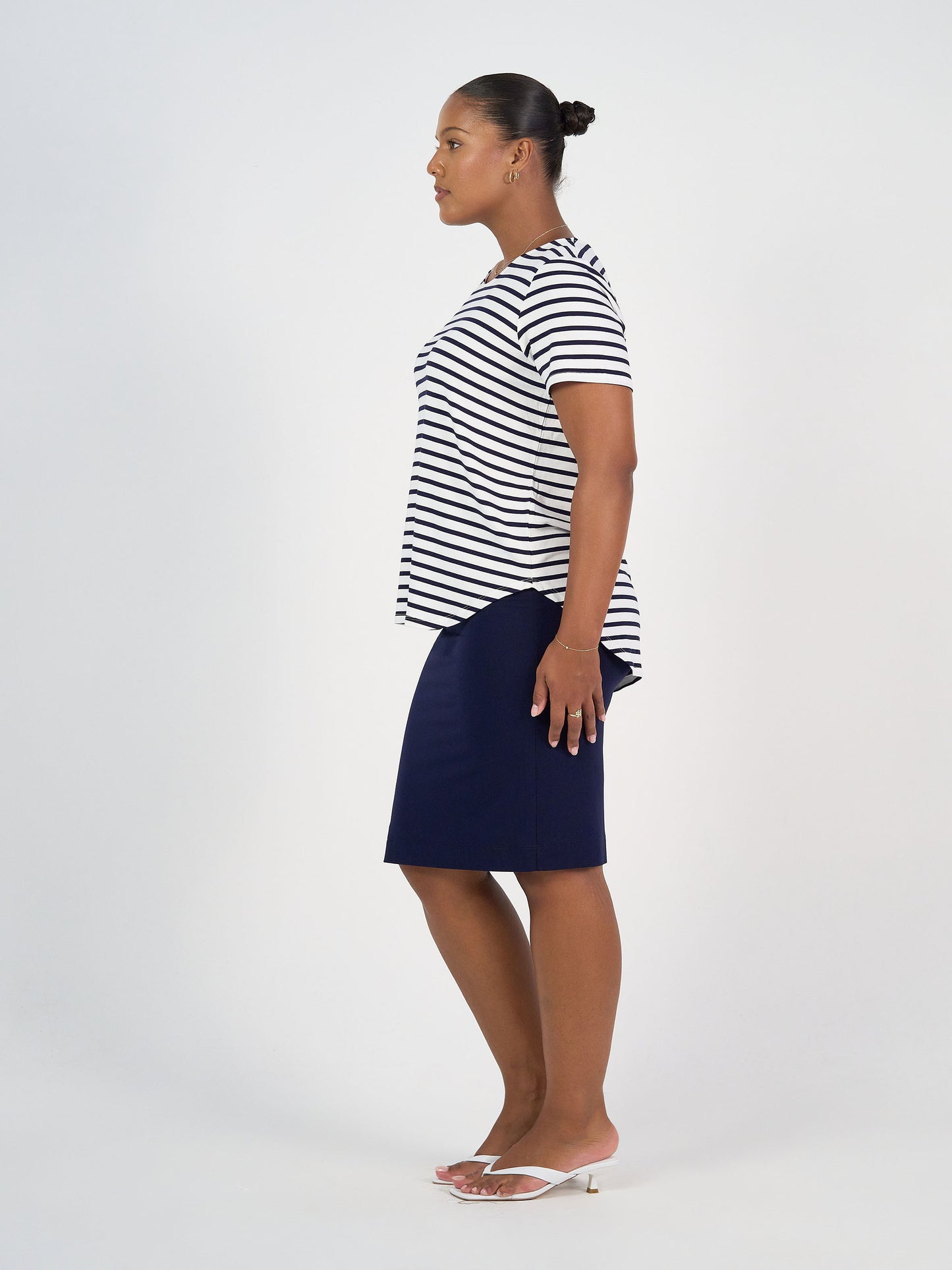 Janis Short Sleeve Bamboo T-Shirt - Navy & White Stripe