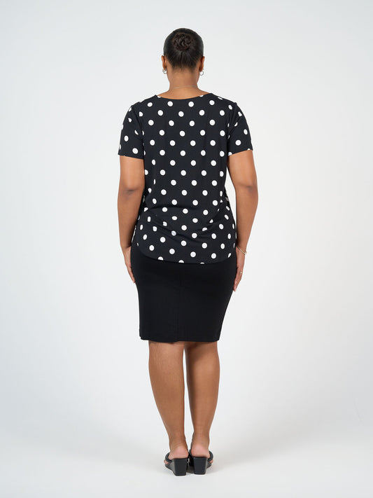 Lou Lou Australia Janis Short Sleeve Bamboo T-Shirt in Polka Dot, made from soft, breathable bamboo fabric.