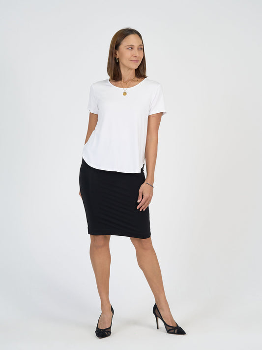 Lou Lou Australia White bamboo Tee and Black Tube Skirt