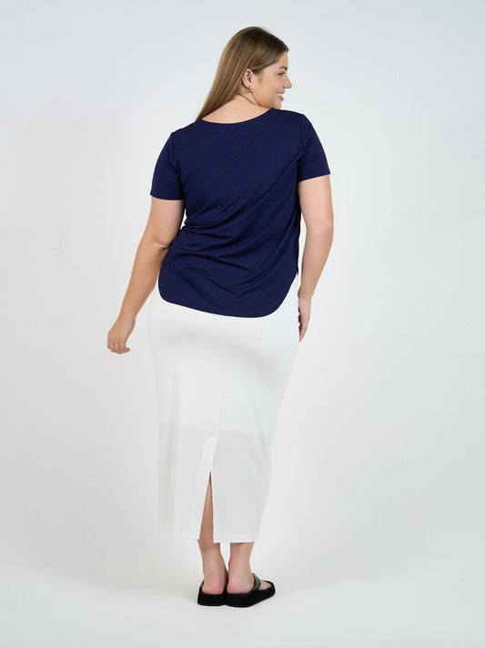Lou Lou Australia Janis Short Sleeve Bamboo T-Shirt in Navy.