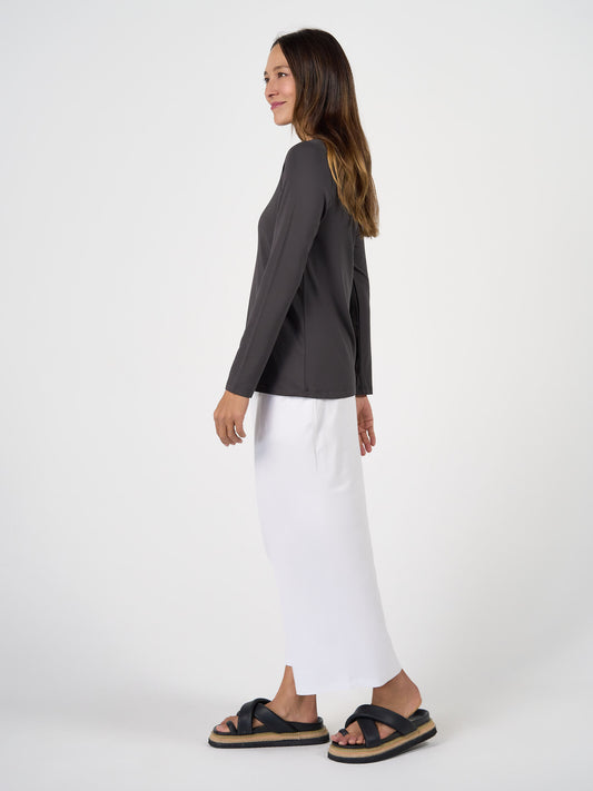 Jones Long Sleeve Fitted Bamboo Top - Steel