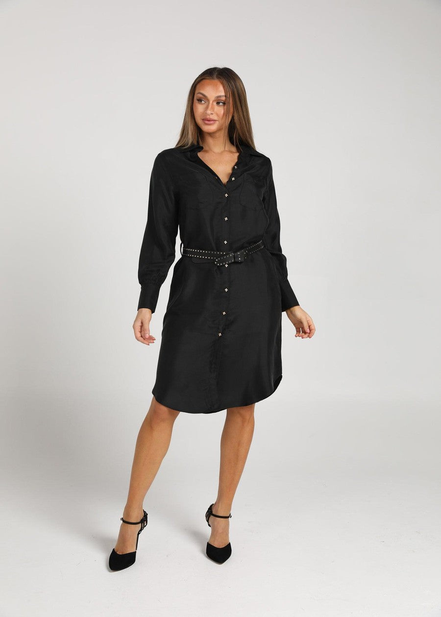 Black Long Silk Shirt Dress | Lou Lou Australia Black Long Silk Shirt Dress | Lou Lou Australia