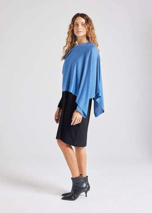 Carrie Cashmere & Bamboo Knit Poncho - Ocean Blue