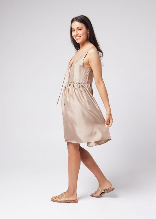 Carnation Sleeveless Silk Dress - Bronze
