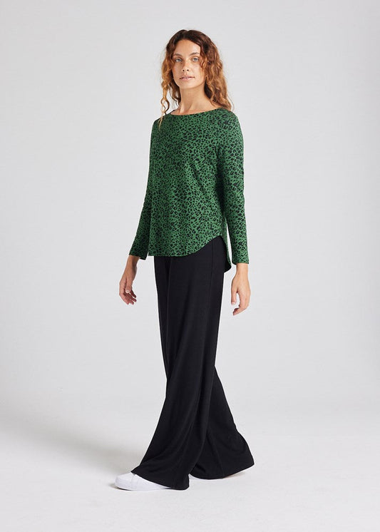 Adele Long Sleeve Bamboo Top - Green Leopard
