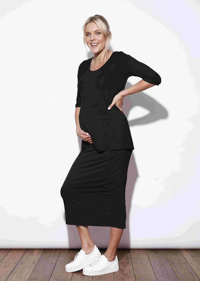 Aretha 3/4 Sleeve Bamboo Top - Black