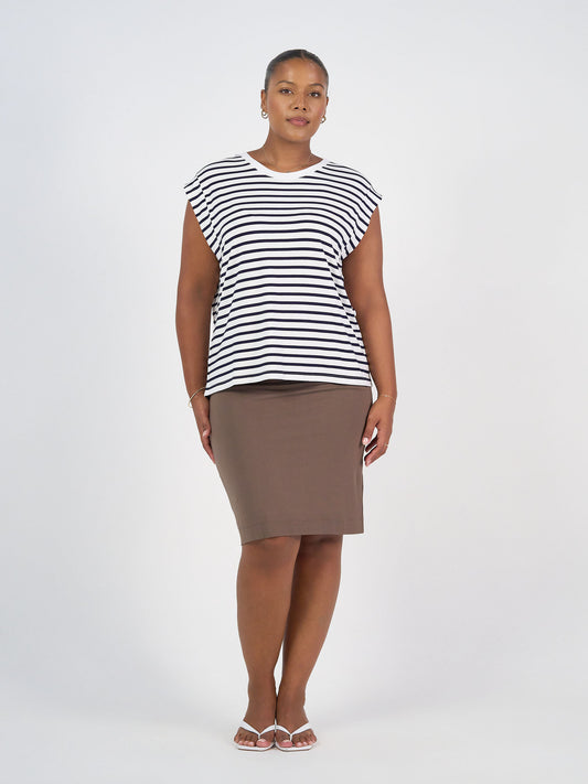 Lou Lou Australia Midi Bamboo Whitney Tube Skirt in Chocolate, made from bamboo material.